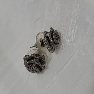 Grey, silver rose stud earrings